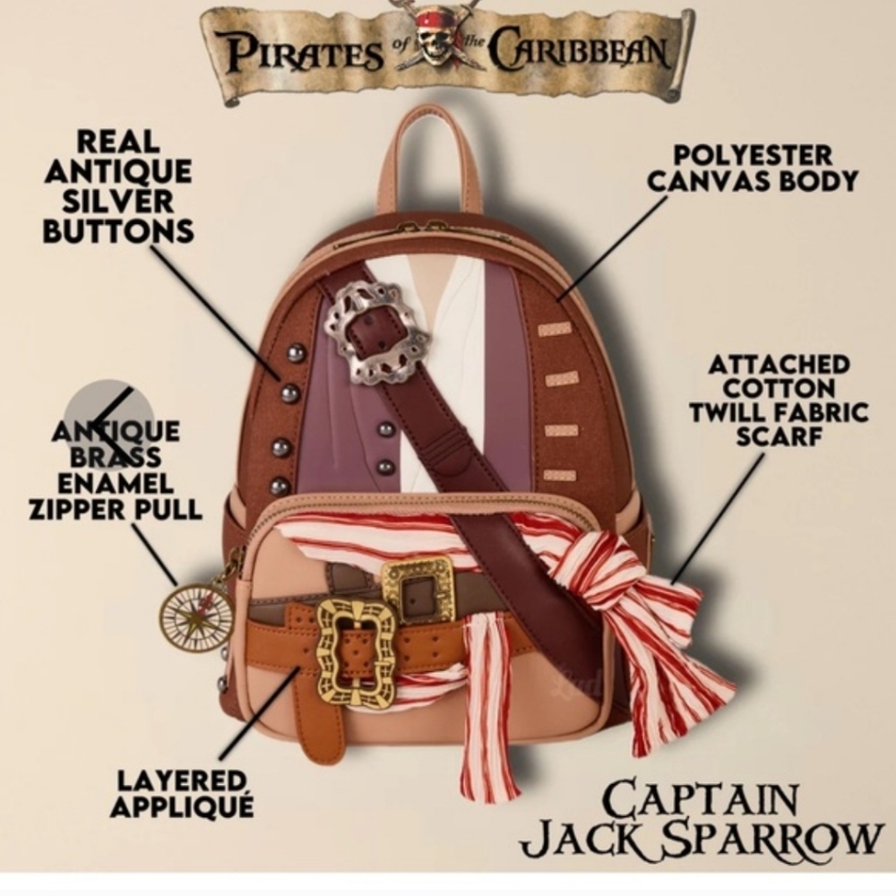 Loungefly Jack Sparrow Pirates of the Caribbean Cosplay Mini Backpack Exclusive!